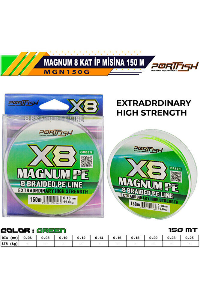 Portfish Magnum 8 Kat İp Misina 150 mt Yeşil 0.16 mm
