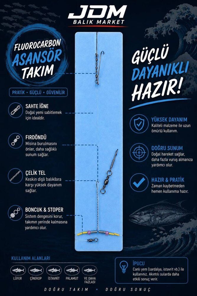 JDM Balık Market Daiwa Fluorocarbon Misine - BKK İğne Asansör Takım