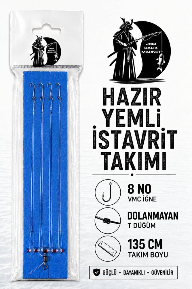 JDM Balık Market Hazır Yemli İstavrit Takımı 8 No VMC İğne 135 cm Dolanmayan T Düğüm