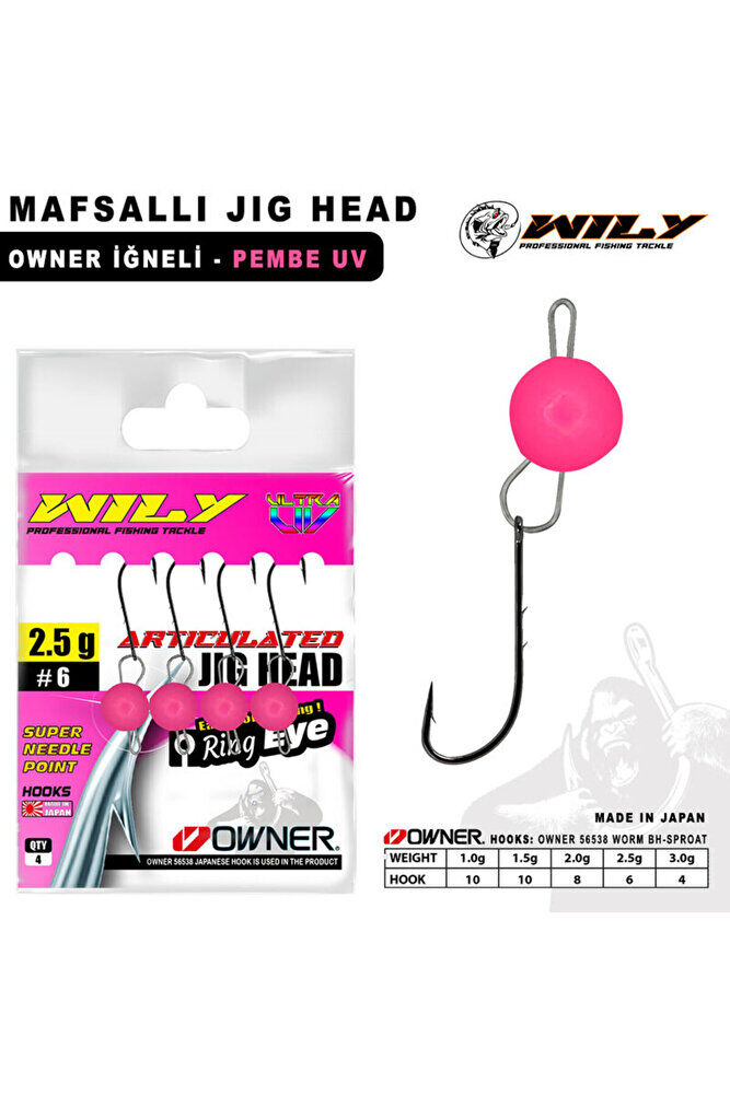 Wily Jig Head Mafsallı Owner İğneli - Pembe 2 Gr