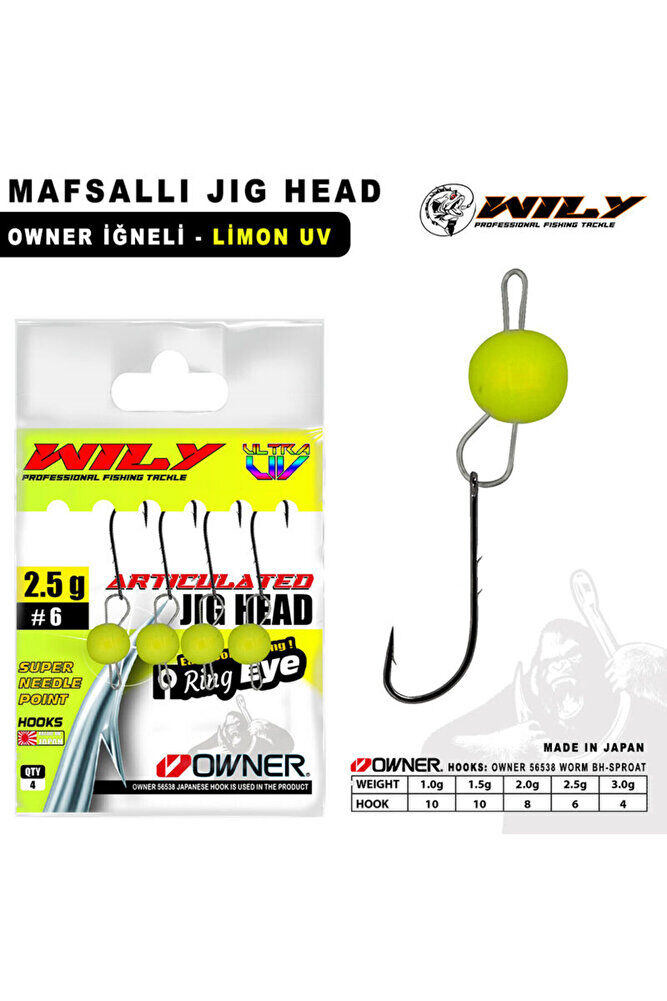 Wily Jig Head Mafsallı Owner İğneli - Limon 3 Gr