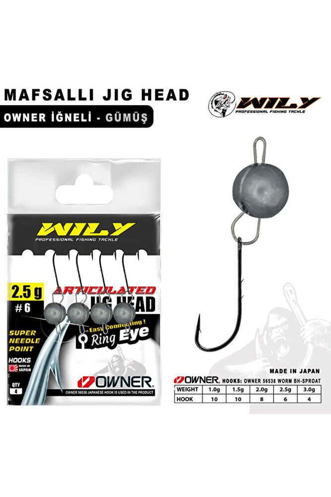 Wily Jig Head Mafsallı Owner İğneli - Gümüş Rengi 3 Gr